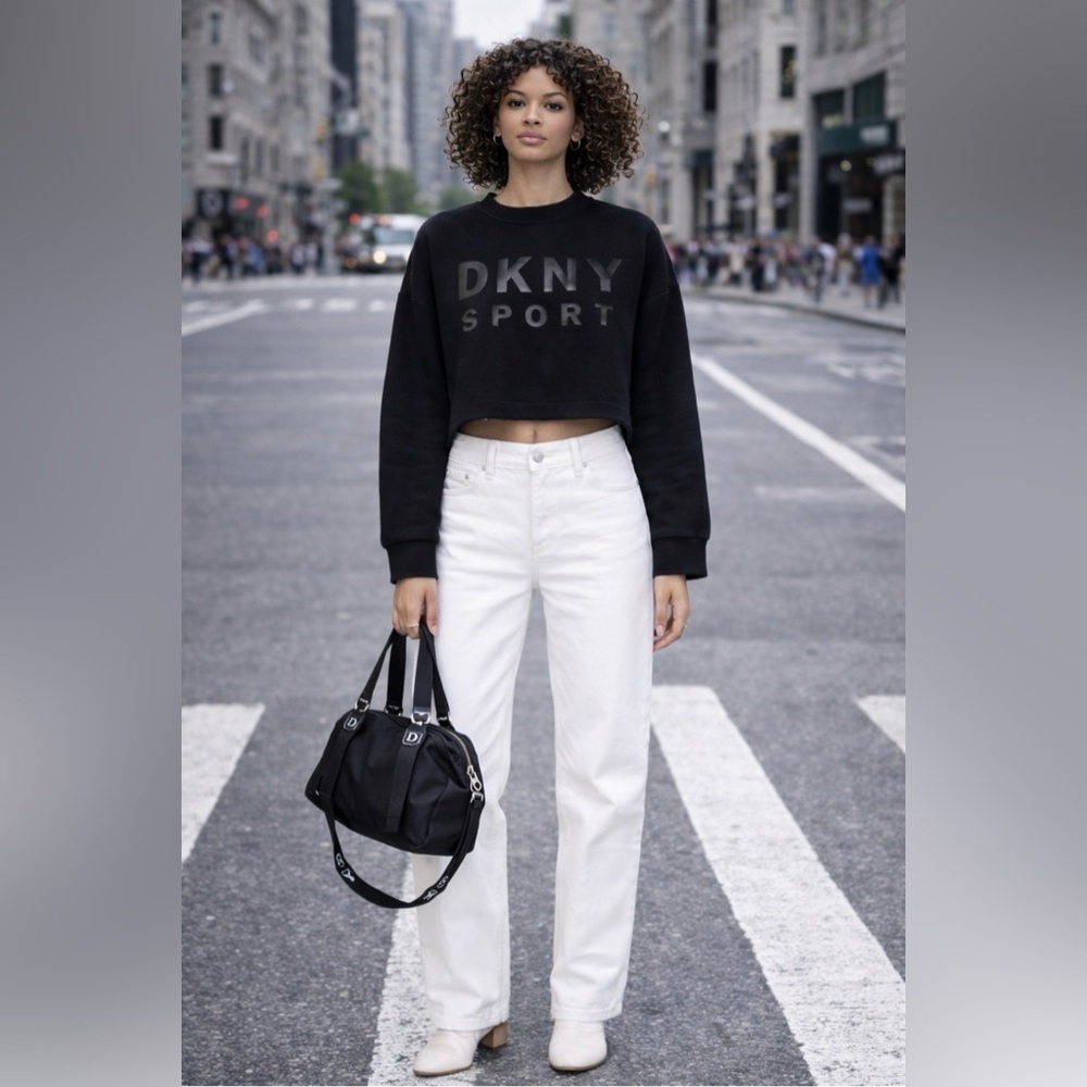 DKNY SPORT crew neck fleece cropped sweatshirt
